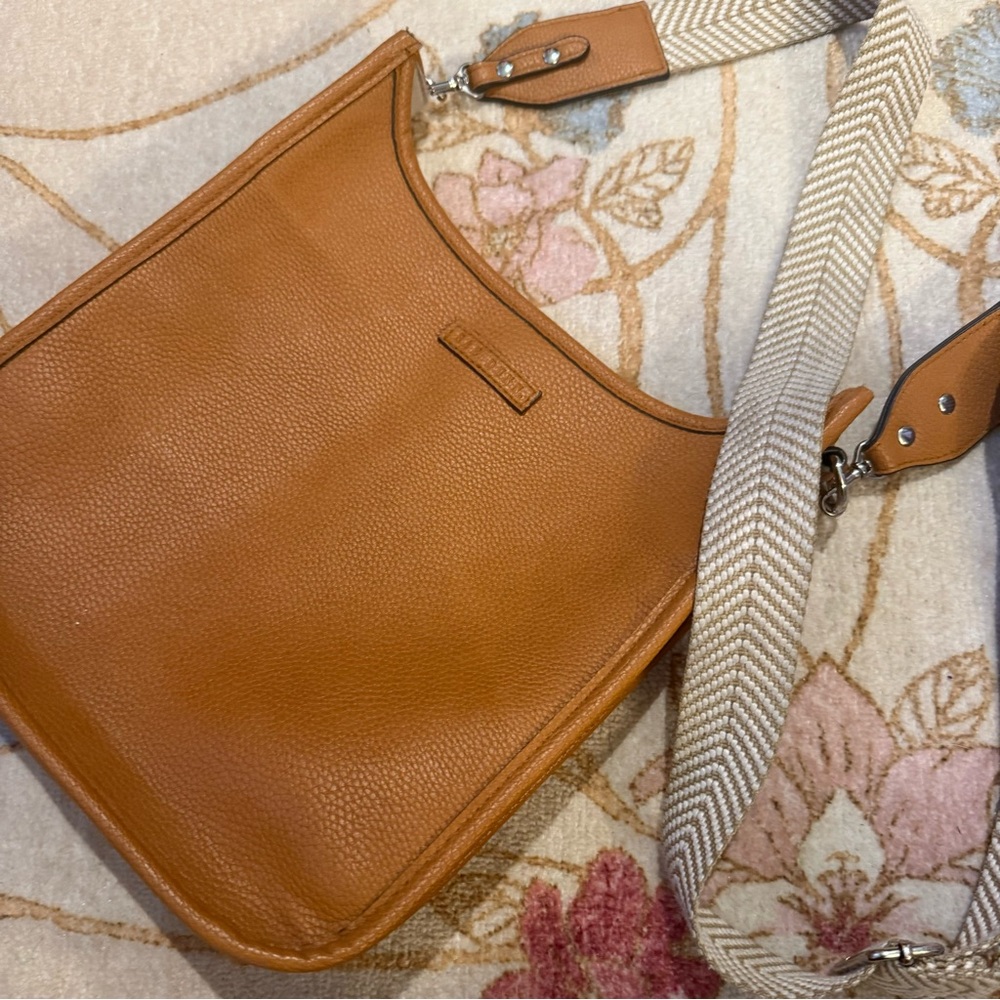 Rae Dunn Leather Crossbody Bag in Tan
